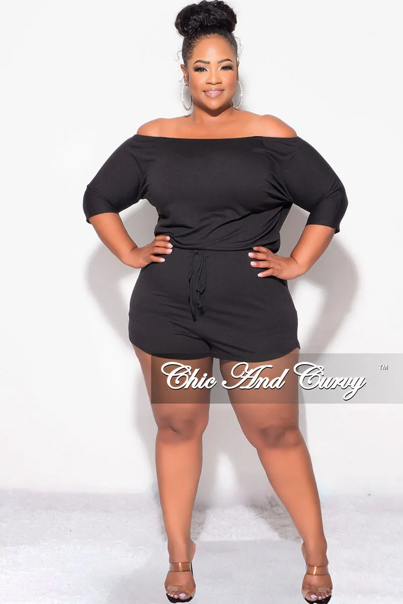 Final Sale Plus Size Off the Shoulder Romper in Black Quick Access Zippers Comfortable Design