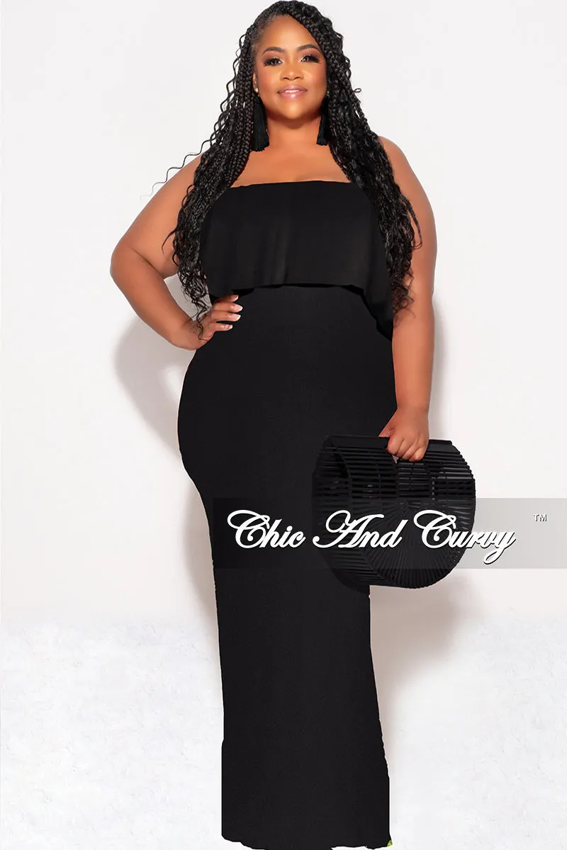 Final Sale Plus Size Off the Shoulder Ruffle Overlay Maxi Gown in Black Work Friendly