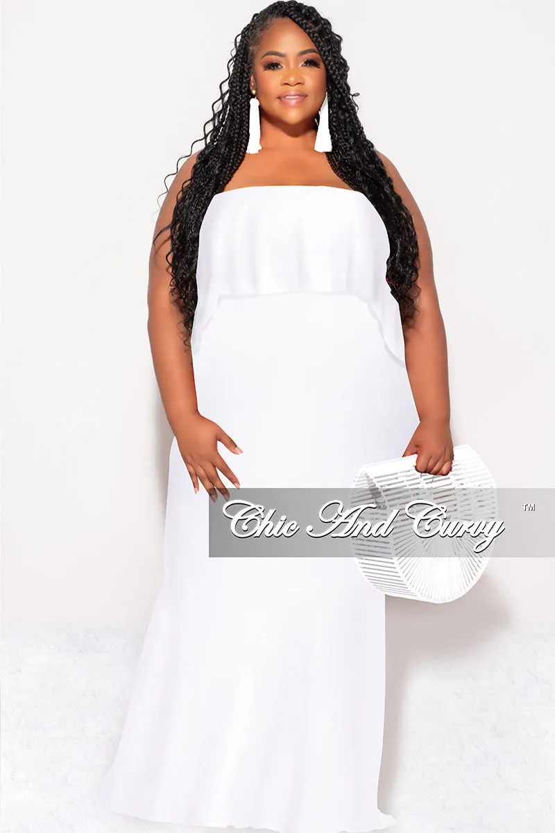 Final Sale Plus Size Off the Shoulder Ruffle Overlay Maxi Gown in White Fast Move Timeless Comfort