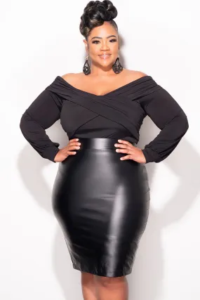 Final Sale Plus Size Off The Shoulder Top Criss-Cross Top with Ruched Sides in Black Essential Comfort Wear