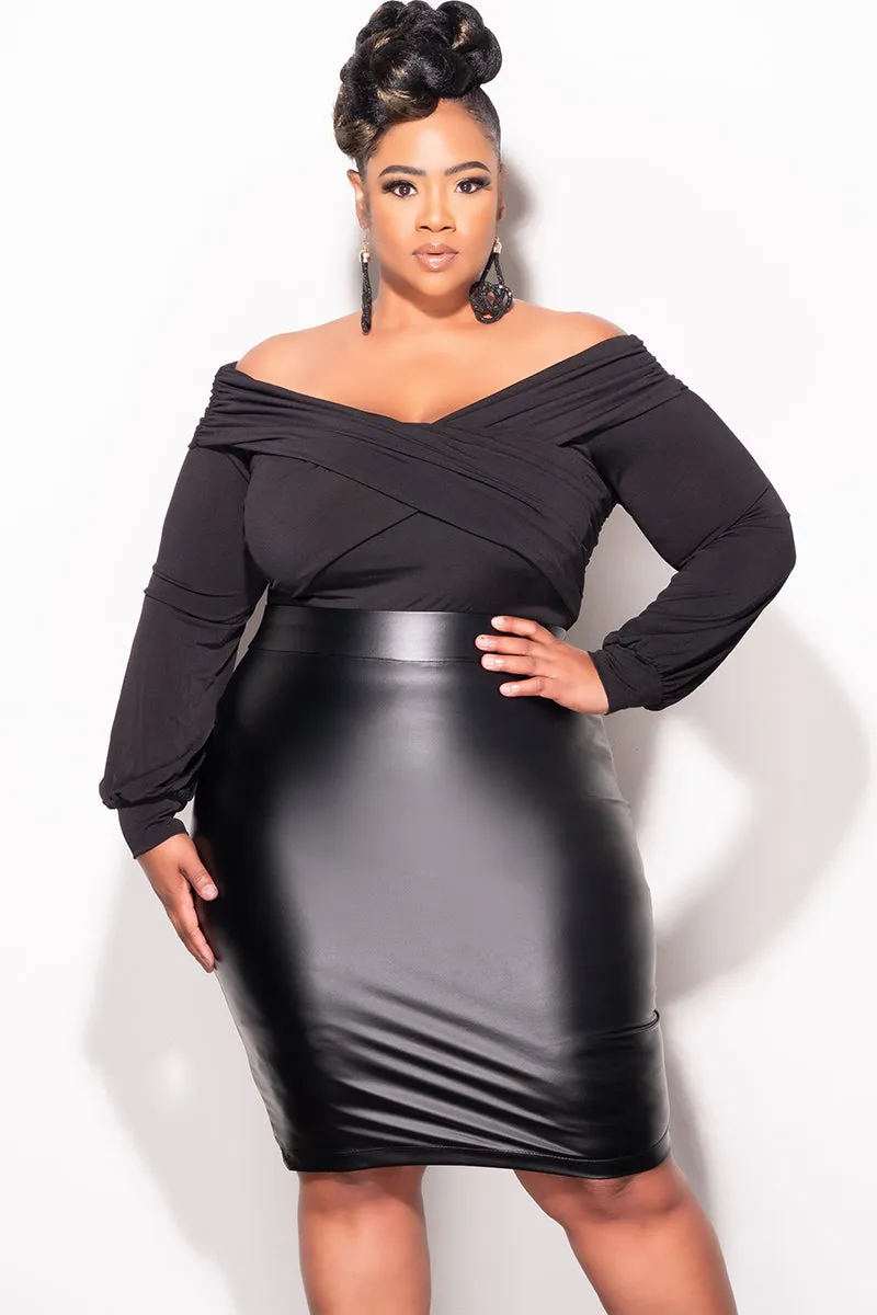Warm design Comfy Wardrobe Final Sale Plus Size Off The Shoulder Top Criss-Cross Top with Ruched Sides in Black
