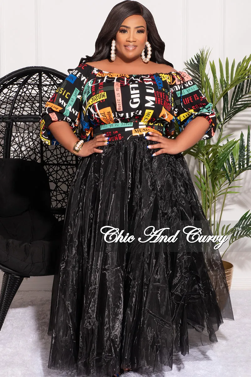 Final Sale Plus Size Off the Shoulder Top in Black Multi Color Pop Art Print (Top Only) Minimal Stretch Fit Stretch Support Fit