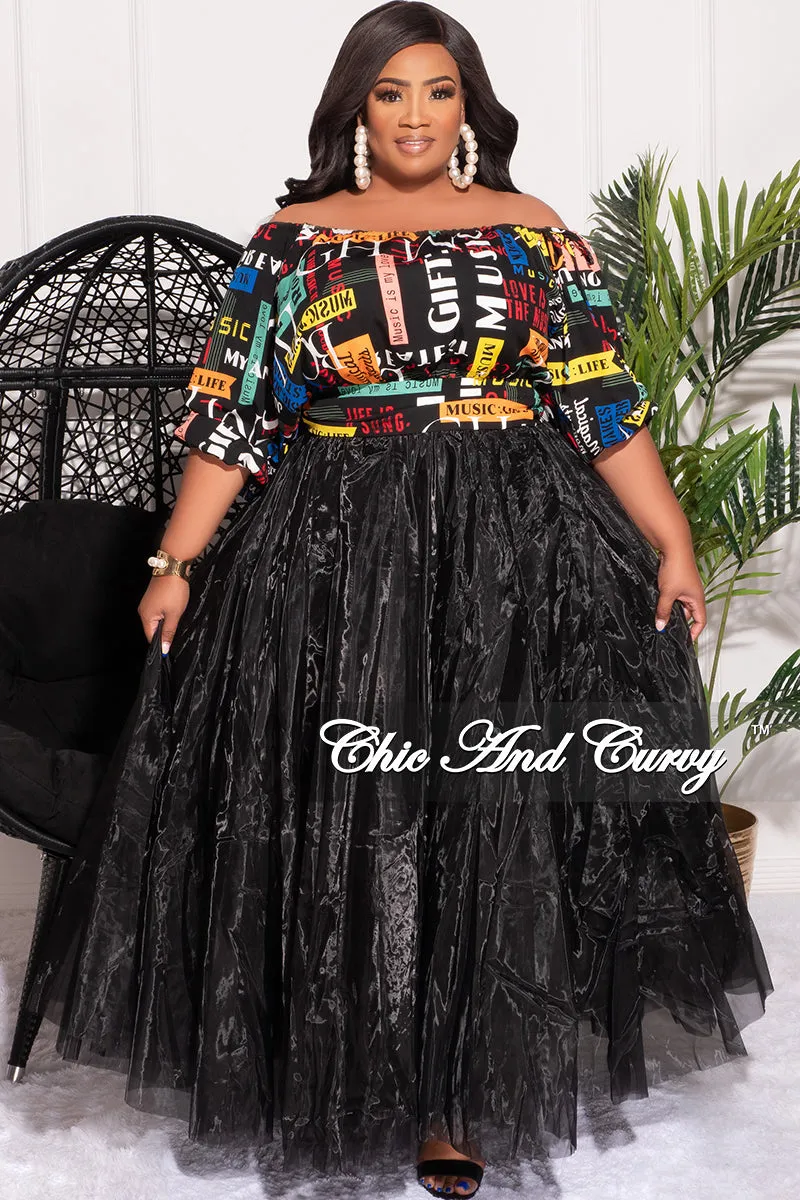 Final Sale Plus Size Off the Shoulder Top in Black Multi Color Pop Art Print (Top Only) Odor Control Technology