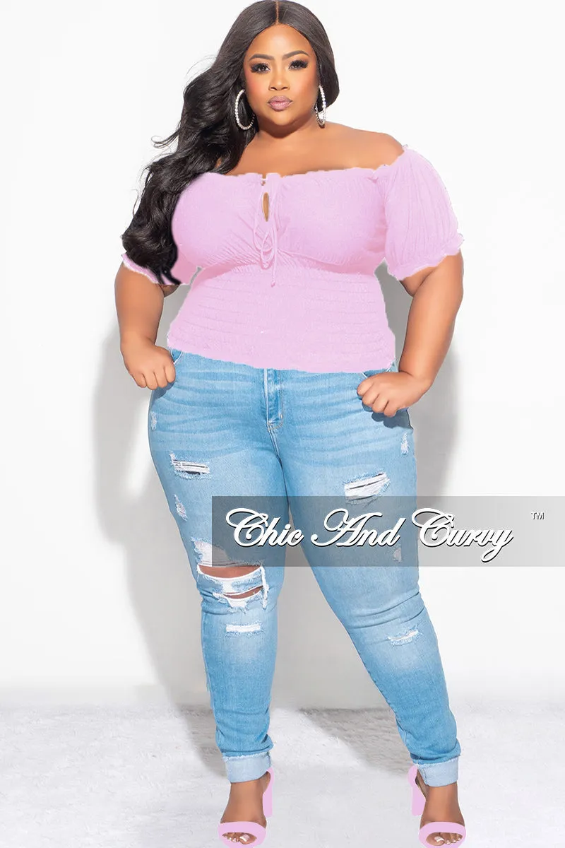 Final Sale Plus Size Off the Shoulder Top with Frill Bottom in Lavender Durable Utility Non Iron Technology