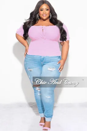 Final Sale Plus Size Off the Shoulder Top with Frill Bottom in Lavender Comfy Design Minimal Waist