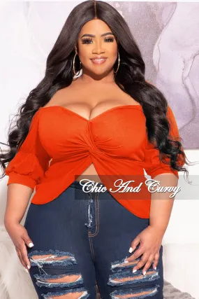 Weekend Wear Final Sale Plus Size Off the Shoulder Twist Front Top in Orange