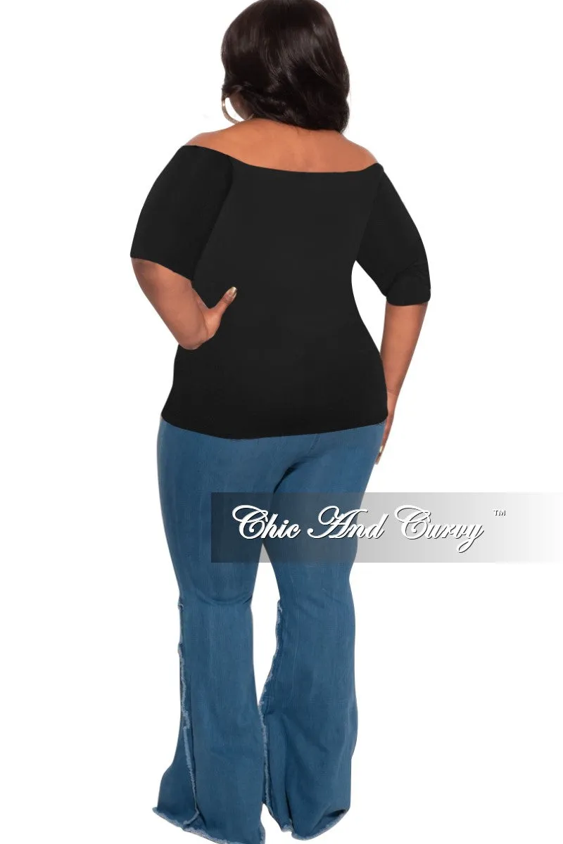 Final Sale Plus Size Off the Shoulder Zip Top in Black Laser Cut Perforations