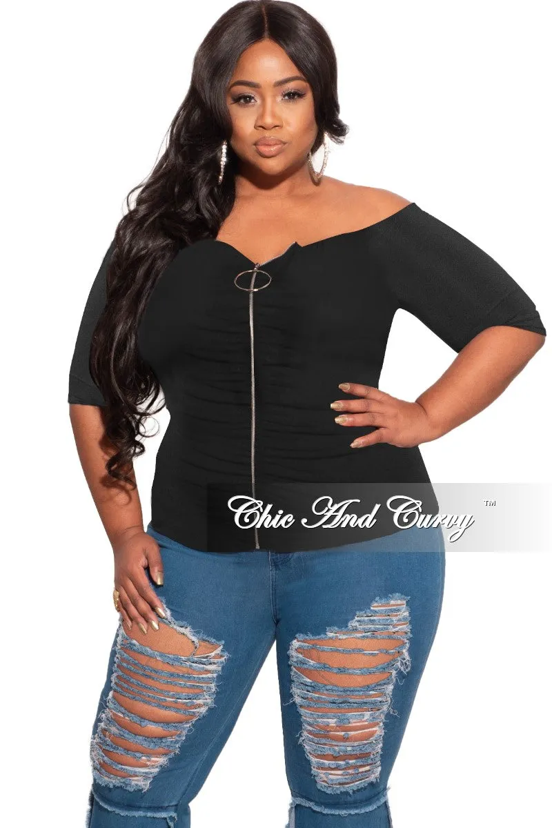 Slim Fit Design All Season Final Sale Plus Size Off the Shoulder Zip Top in Black