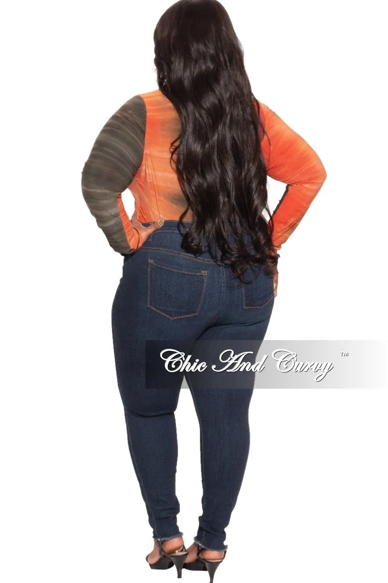 Final Sale Plus Size Ombr?? Bodysuit In Orange Rust / Olive High-waisted fit