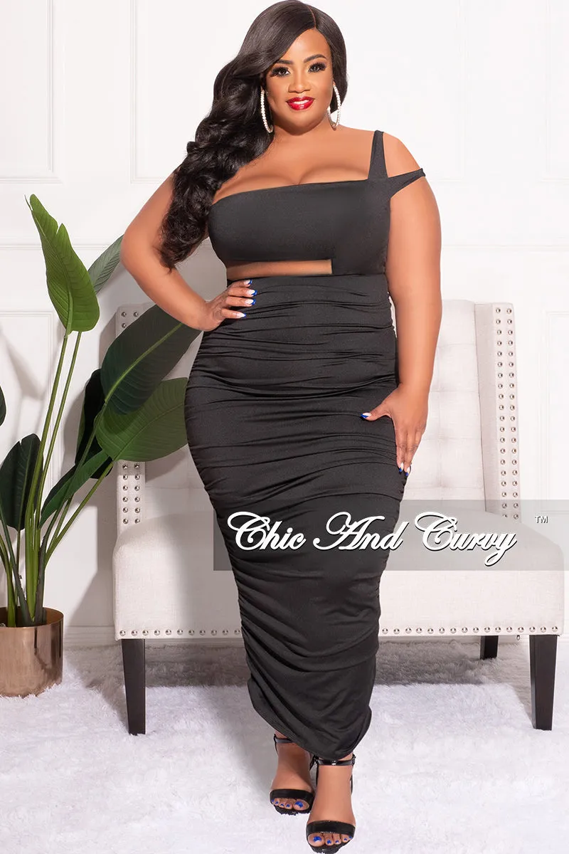 Final Sale Plus Size One Shoulder Cutout Ruched Dress in Black Stylish Wear