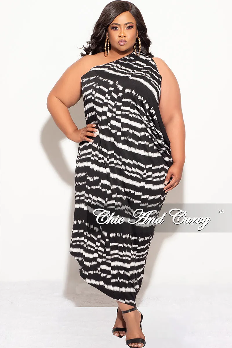 Final Sale Plus Size One Shoulder Dress / Tunic in Black and White SmoothZipClosure Core Ease