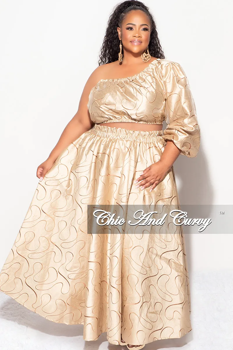 Breathable layers Final Sale Plus Size One Shoulder  Dress with  Front Cutout and Gold and Brown Design Print