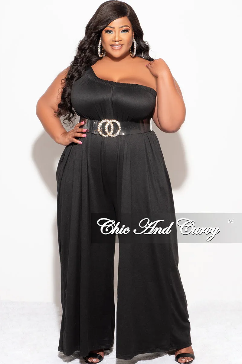 Water-resistant MultiPocketDesign Final Sale Plus Size One Shoulder Jumpsuit in Black