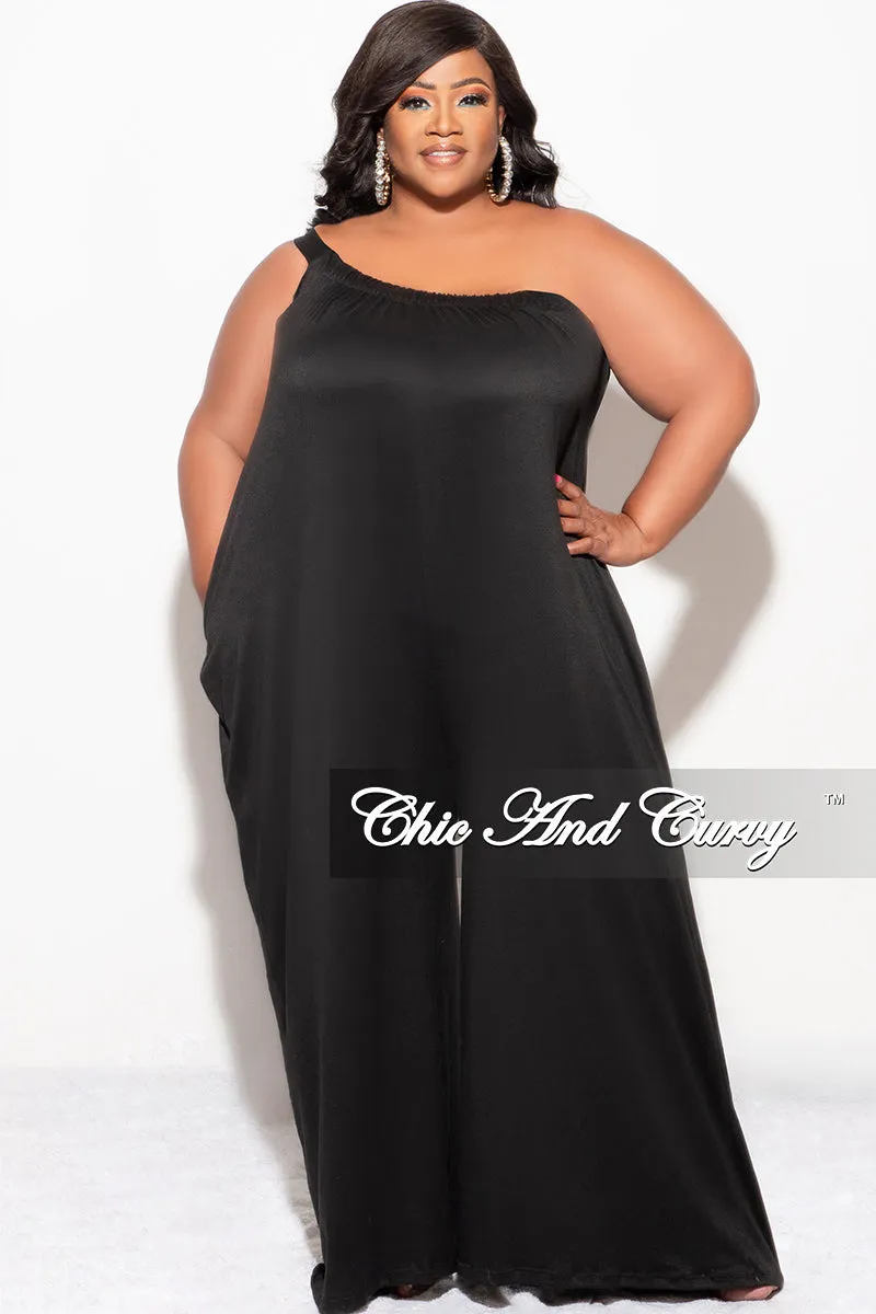 Final Sale Plus Size One Shoulder Jumpsuit in Black Organic Cotton Blend