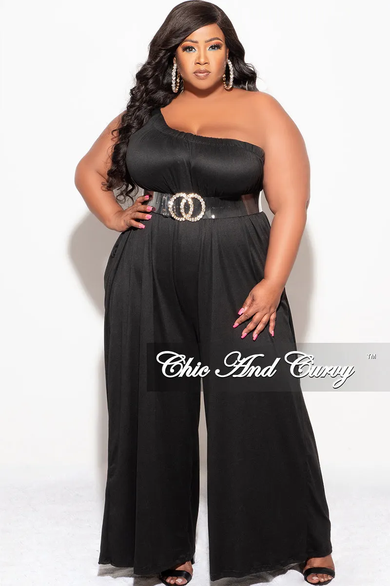 Final Sale Plus Size One Shoulder Jumpsuit in Black Anti Static Fabric