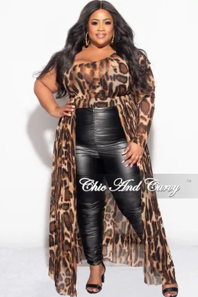 All-Purpose Comfort Soft Fabric Final Sale Plus Size One Shoulder Mesh Top with Train in Leopard Print