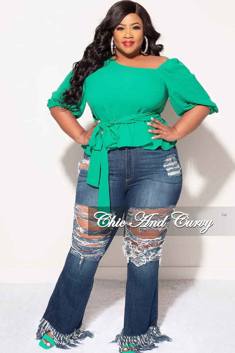 Quick-Dry Material SustainableManufacturing Final Sale Plus Size One Shoulder Peplum Top in Green