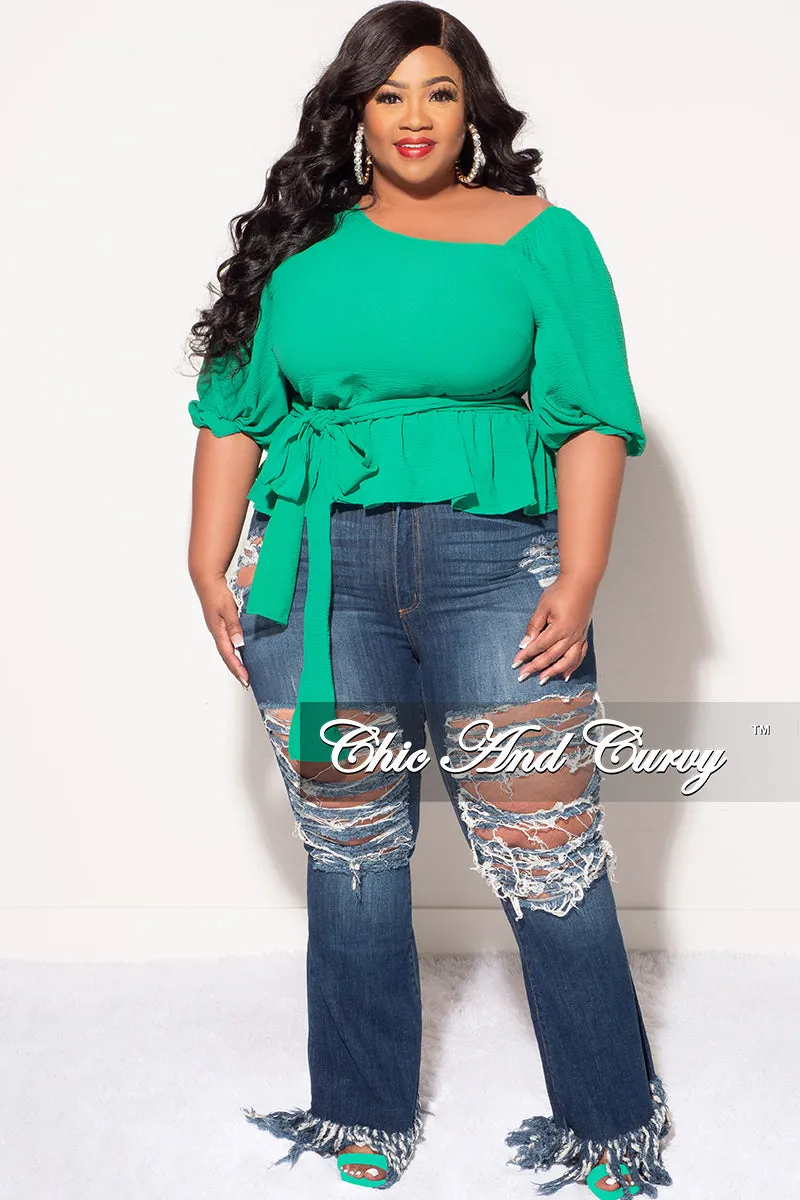 Flexible Seam Final Sale Plus Size One Shoulder Peplum Top in Green