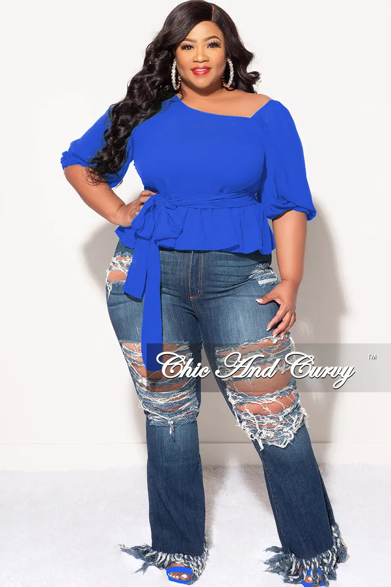 pilling resistant Final Sale Plus Size One Shoulder Peplum Top in Royal Blue