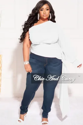 Final Sale Plus Size One Shoulder Top with Side Train in Ivory Comfy Motion