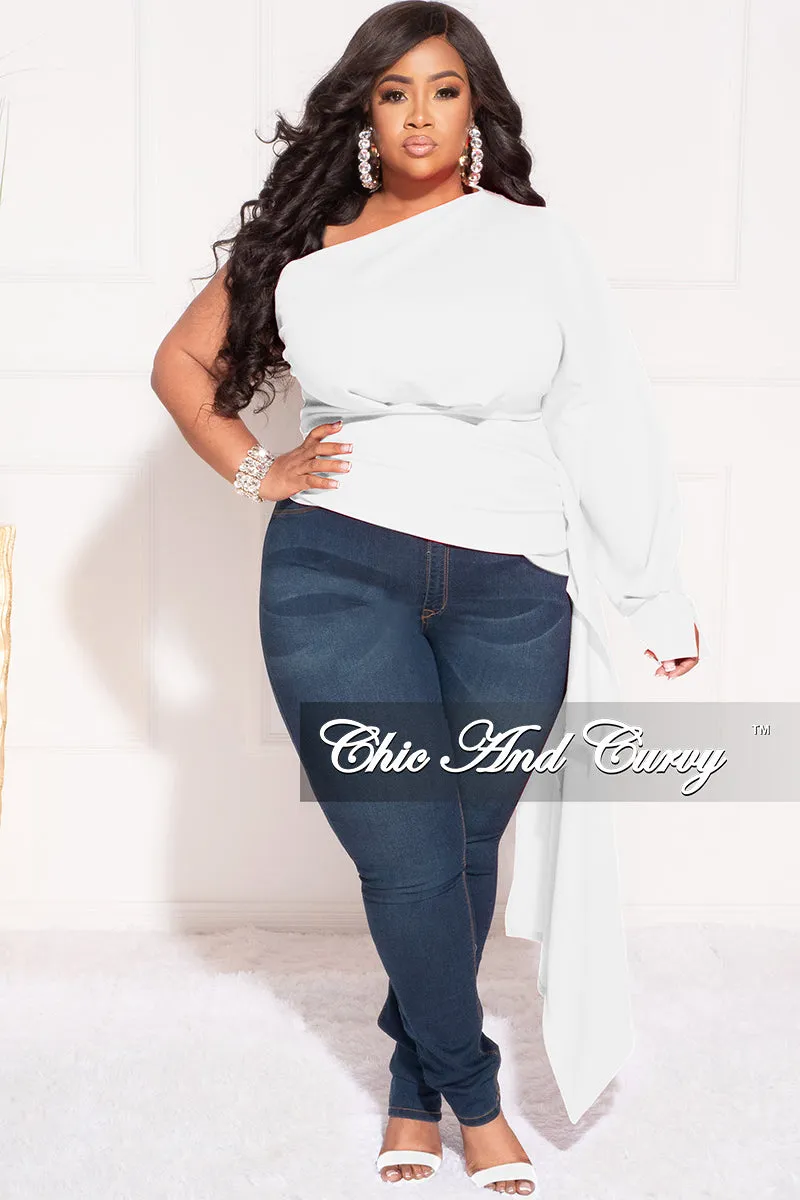 Final Sale Plus Size One Shoulder Top with Side Train in Ivory HypoallergenicFabric clean look