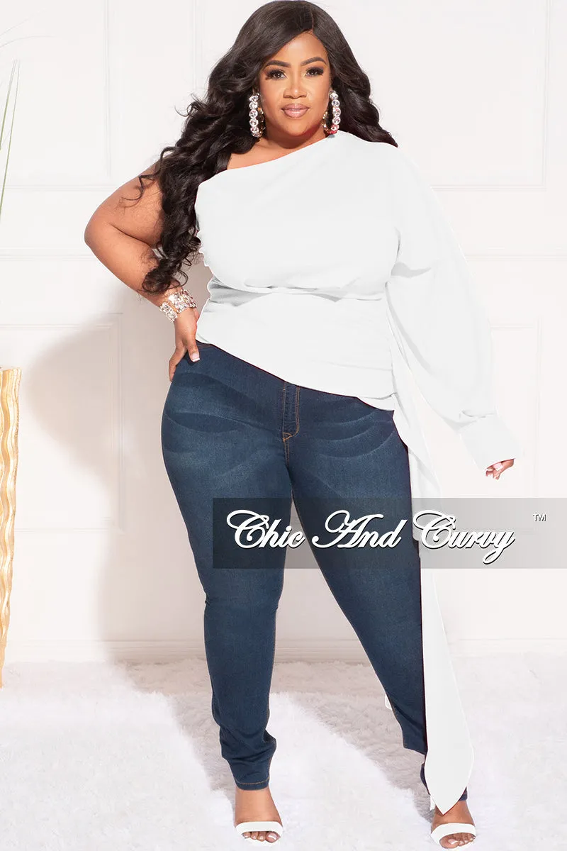 Final Sale Plus Size One Shoulder Top with Side Train in Ivory Flattering Comfort