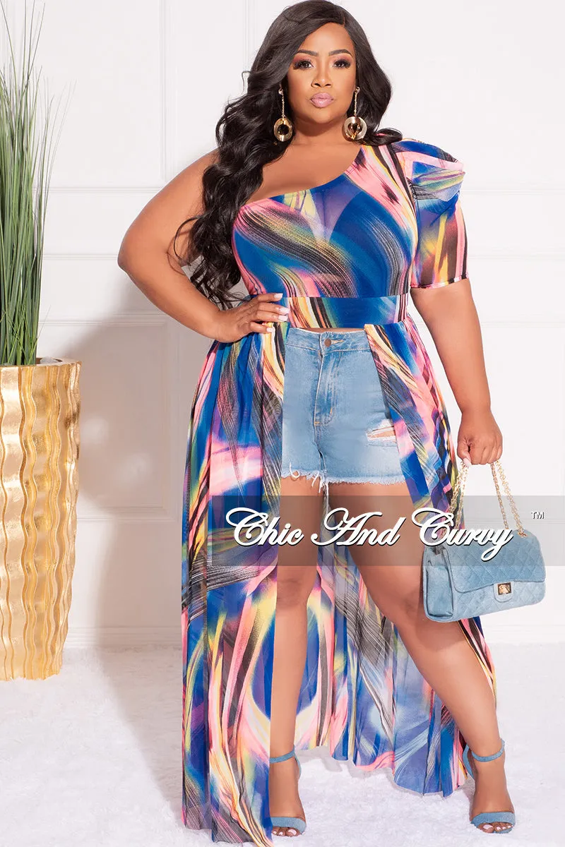 Final Sale Plus Size One Shoulder Top with Train in Royal Blue Neon Pink and Yellow Non Slip Waistband AntiSnagZippers
