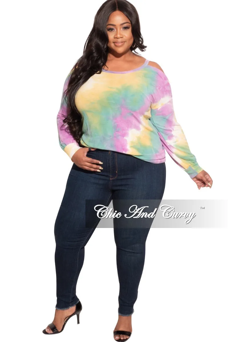 Final Sale Plus Size Open Shoulder Tunic In Tie Dye Print Chic Appeal Work Comfort