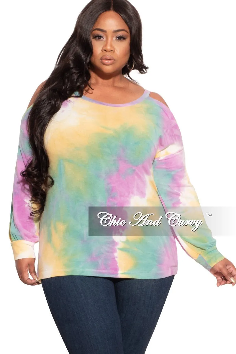 Final Sale Plus Size Open Shoulder Tunic In Tie Dye Print sport chic Everyday Comfort
