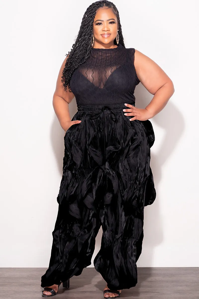 Final Sale Plus Size Organza Wide Leg Pants in Black Casual Comfort