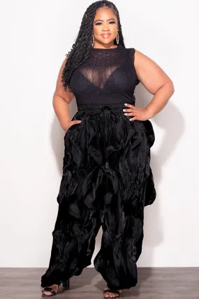 Final Sale Plus Size Organza Wide Leg Pants in Black Casual Comfort