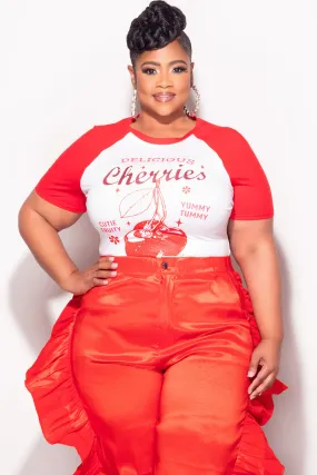 Final Sale Plus Size "Delicious Cherries  " Graphic T-Shirt in in Red and White Flattering Cut Cozy And Stylish