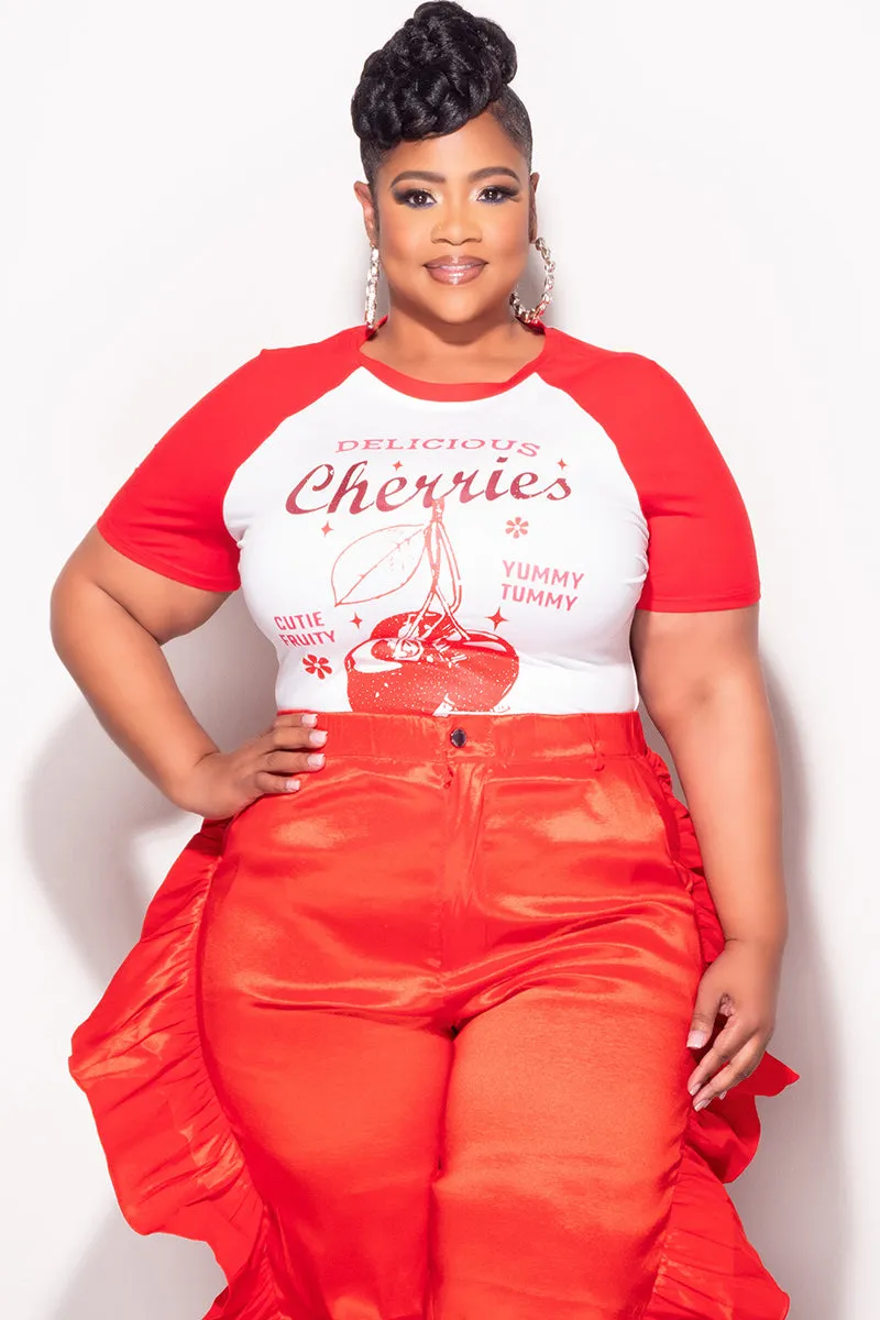 Final Sale Plus Size "Delicious Cherries  " Graphic T-Shirt in in Red and White Tapered Leg Design