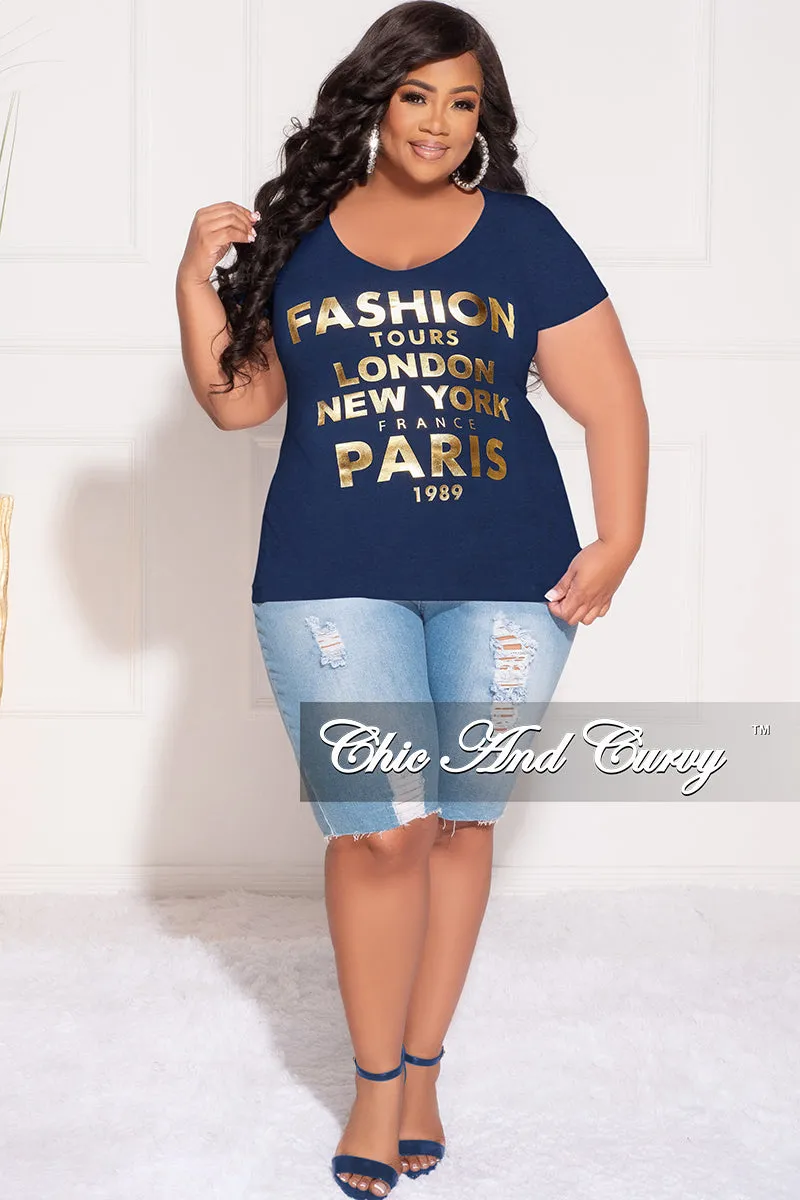 Chilly Day Wear *Final Sale Plus Size "Fashion Tour" T-Shirt in Navy and Gold