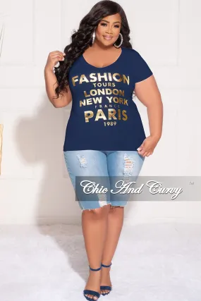 *Final Sale Plus Size "Fashion Tour" T-Shirt in Navy and Gold Timeless Style
