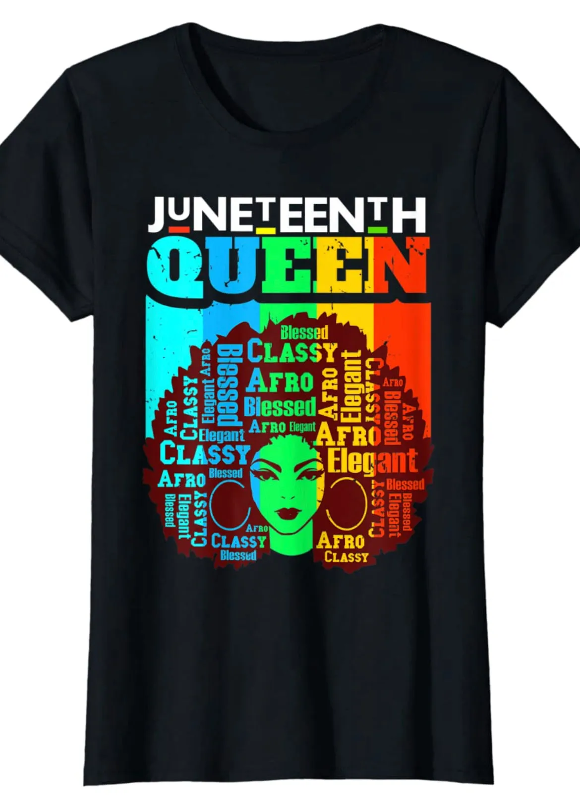 Curved Waistline ElasticCuffs Final Sale Plus Size "Juneteenth Queen" T-Shirt in Black