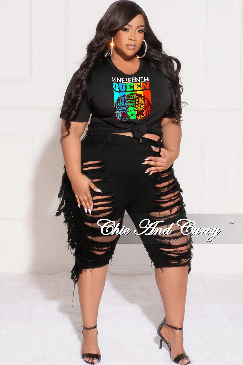 Final Sale Plus Size "Juneteenth Queen" T-Shirt in Black QuickDryTechnology Casual Performance