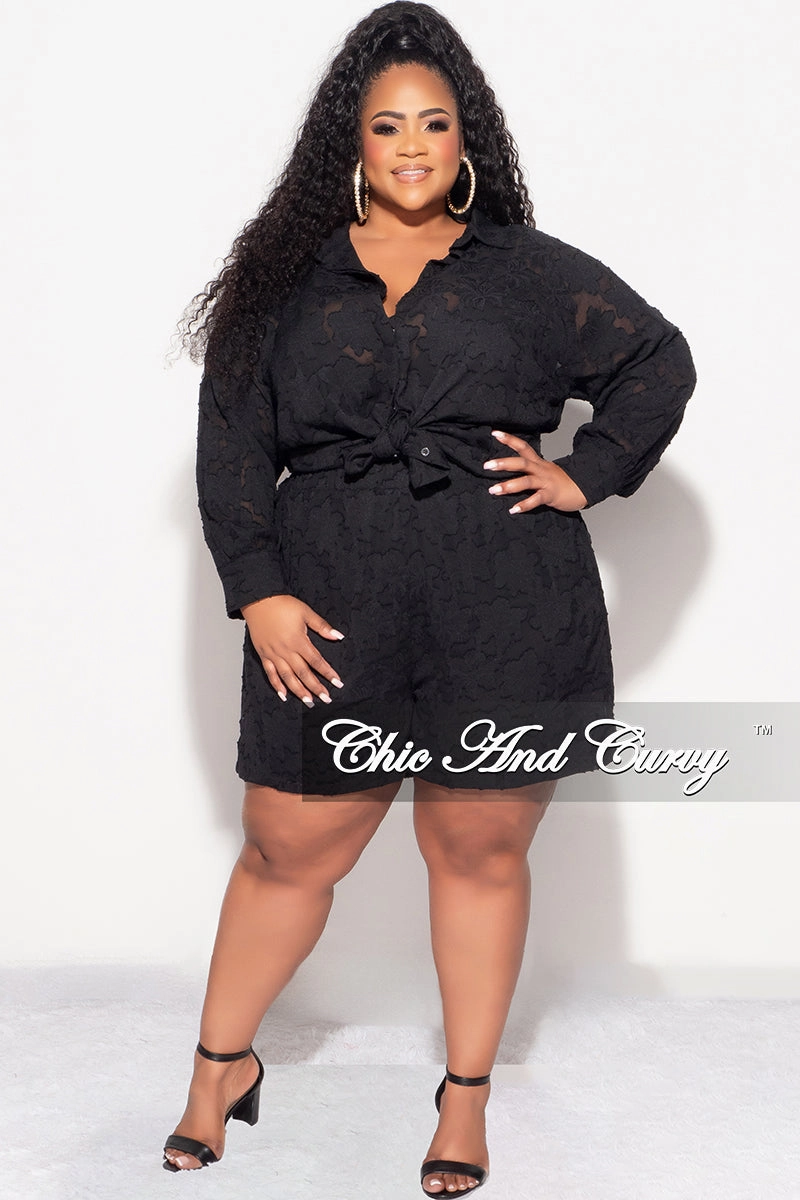 Final Sale Plus Size 2pc Collar Button Up Top And Short Set In Black Layered Look