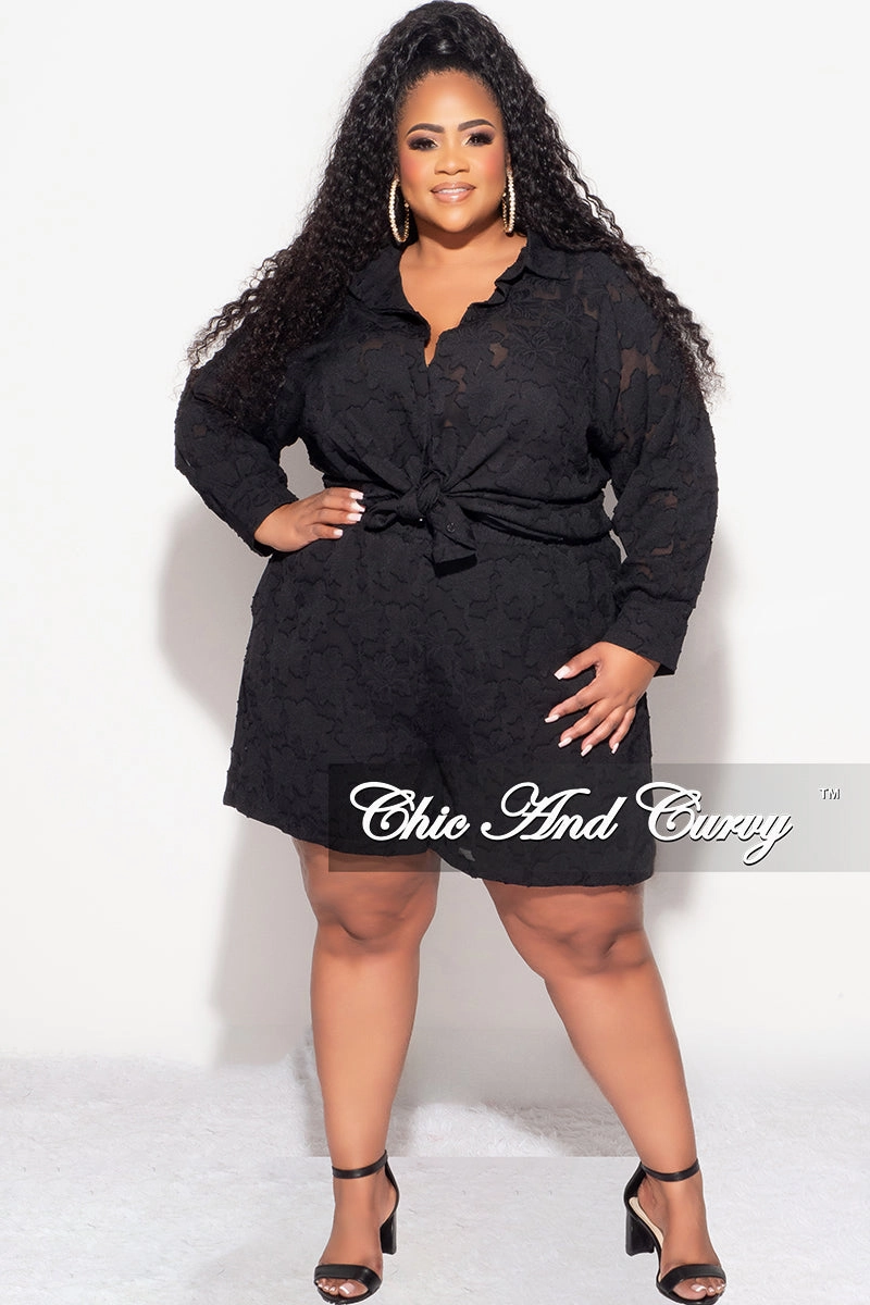 Final Sale Plus Size 2pc Collar Button Up Top And Short Set In Black Body Fit HeatRegulating