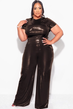 Final Sale Plus Size 2pc Crop Top & Palazzo Pant Set in Bronze NonIrritatingSeams Soft Brushed Finish