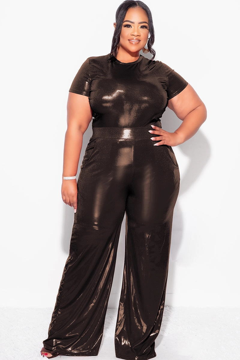 Final Sale Plus Size 2pc Crop Top & Palazzo Pant Set in Bronze QuickDryTechnology