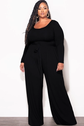 Light Wear Fit Timeless Style Final Sale Plus Size 2pc Crop Top and Palazzo Pant Set in Black