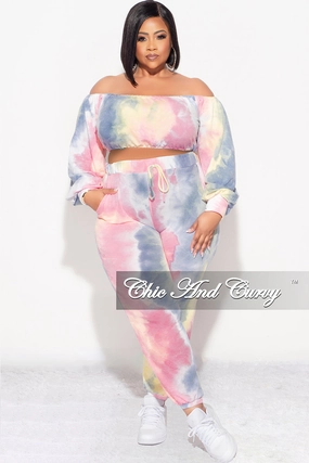Layer-Friendly Fit TemperatureRegulation Final Sale Plus Size 2pc Crop Top and Pants Set in Pastel Rainbow