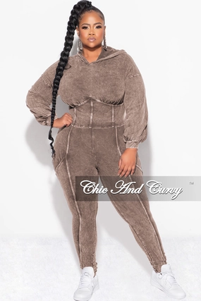 Chic Comfort Final Sale Plus Size 2pc Hooded Top and Set in Brown