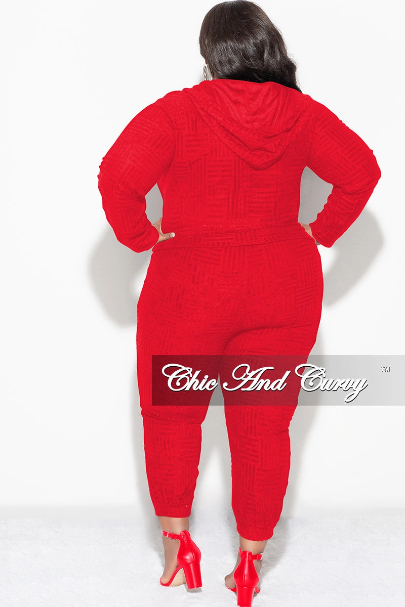 Final Sale Plus Size 2pc Hooded Zip-Up Jacket and Pants Set in Red No Pinch