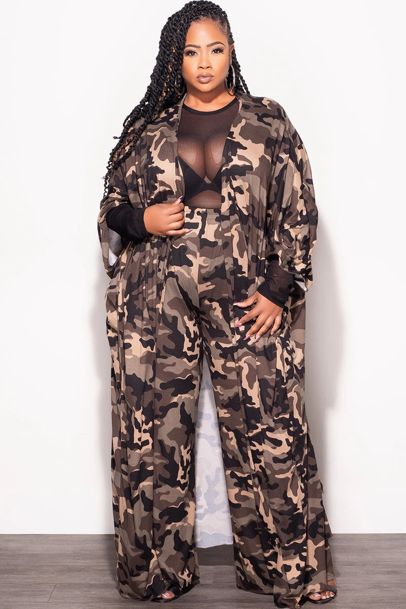 EcoFriendlyMaterial Final Sale Plus Size 2pc Kaftan and Pants Set in Camo