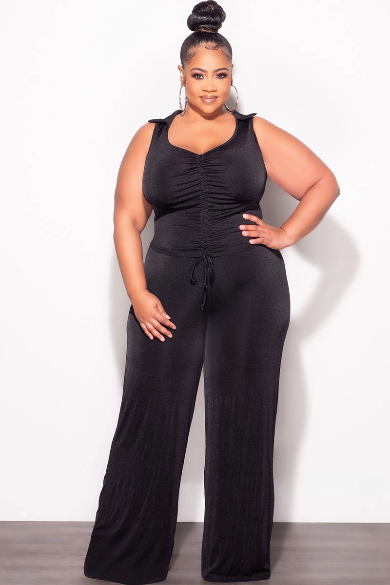All Season Fit Gusseted Crotch Final Sale Plus Size 2pc Set Crop Top and Pants in Black