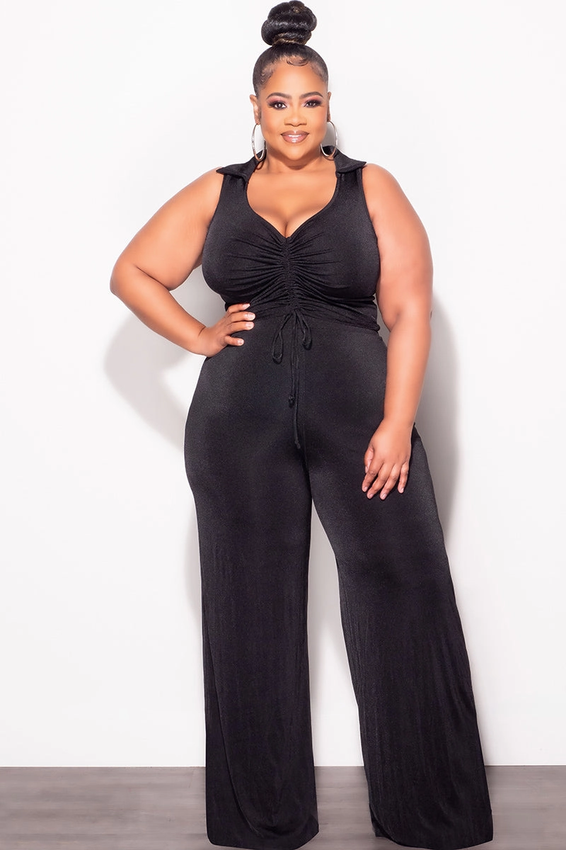 Final Sale Plus Size 2pc Set Crop Top and Pants in Black SeamlessPockets
