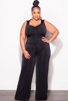 All Season Fit Gusseted Crotch Final Sale Plus Size 2pc Set Crop Top and Pants in Black