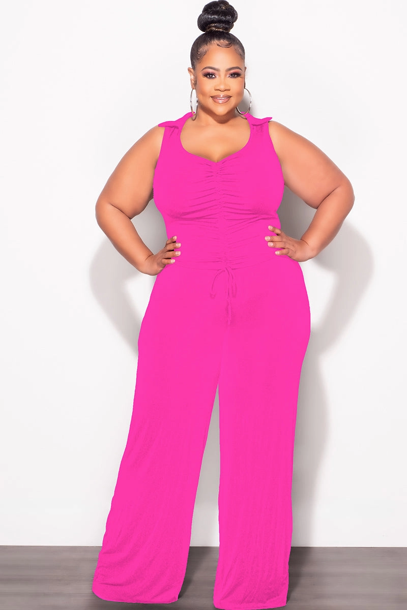 Final Sale Plus Size 2pc Set Crop Top and Pants in Fuchsia Casual Comfort Fit Anti Pilling Finish